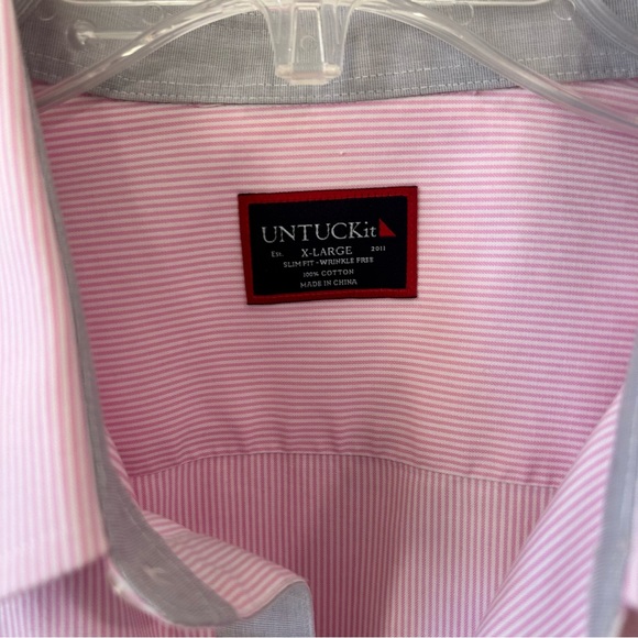 Untuckit Wrinkle-Free Douro Shirt pink & white stripe button down shirt - Picture 7 of 8
